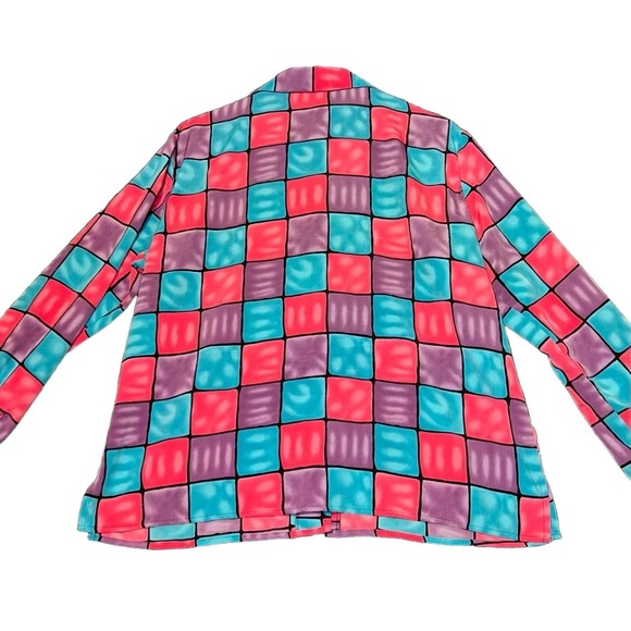 Notations Womens Size XL Colorful Checkered Blouse Button Collared Purple Pink - Picture 3 of 9